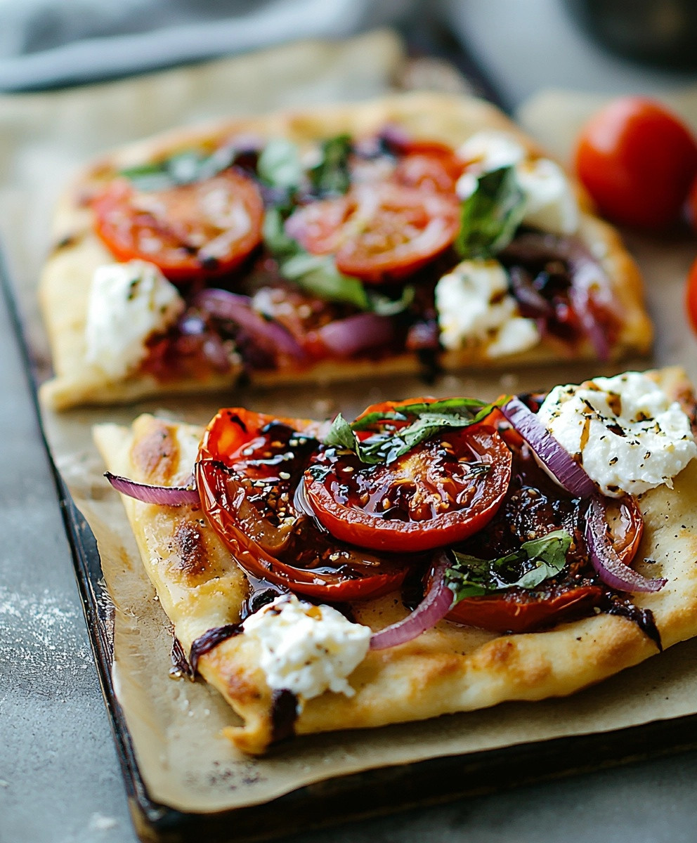 Fougasse oignons burrata tomate