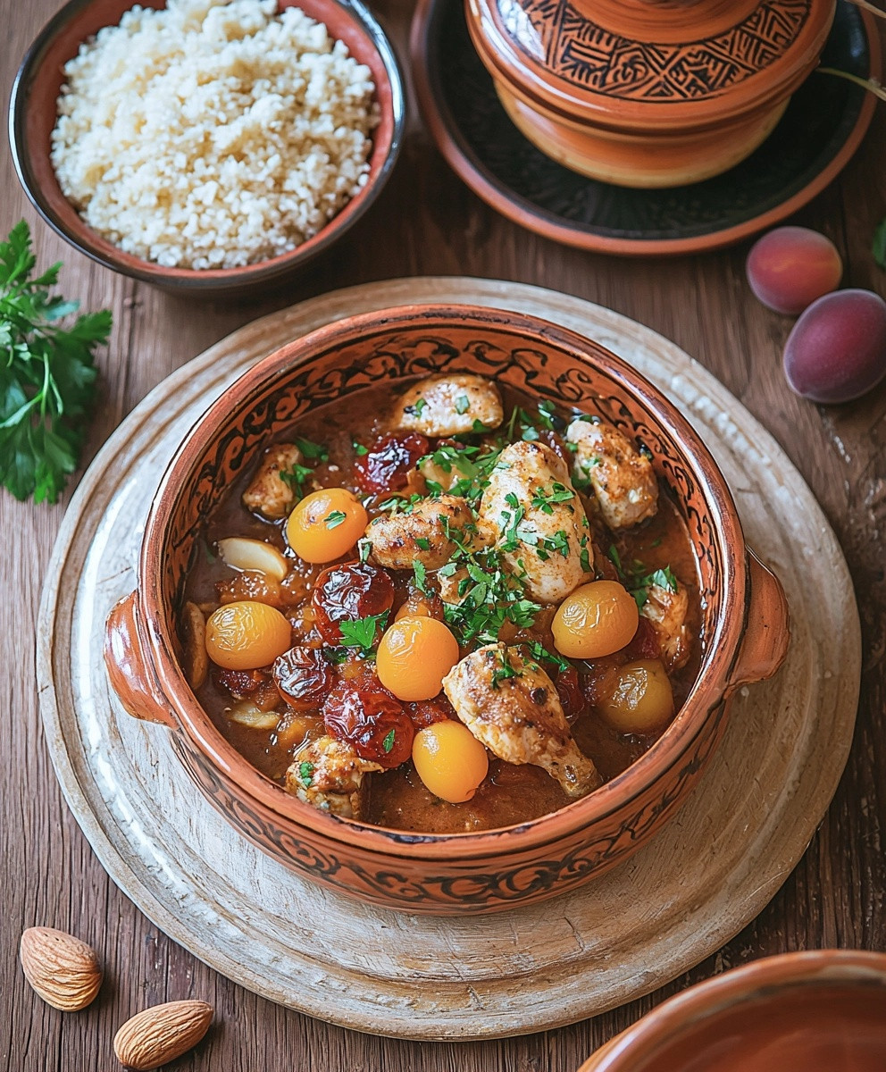 Tajine poulet abricot amande