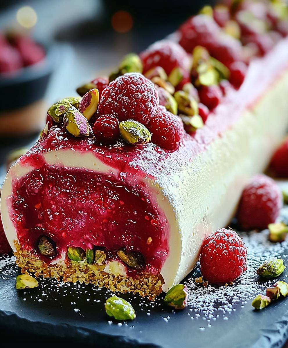 Buche framboises pistaches