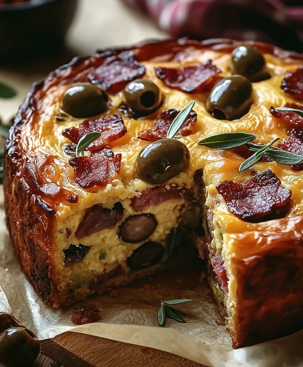 Cake salé olives lardons fromage