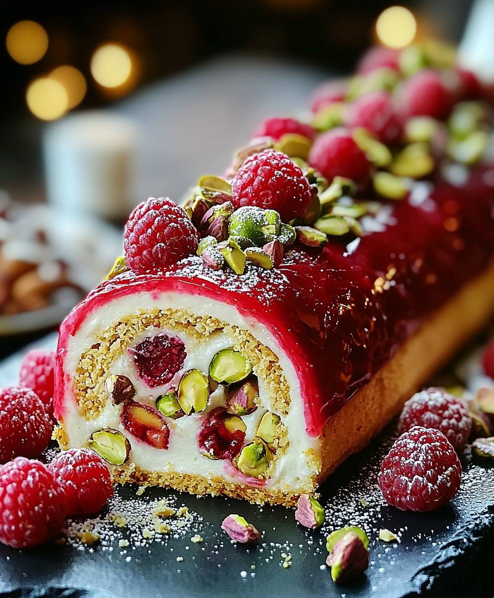 Buche framboises pistaches