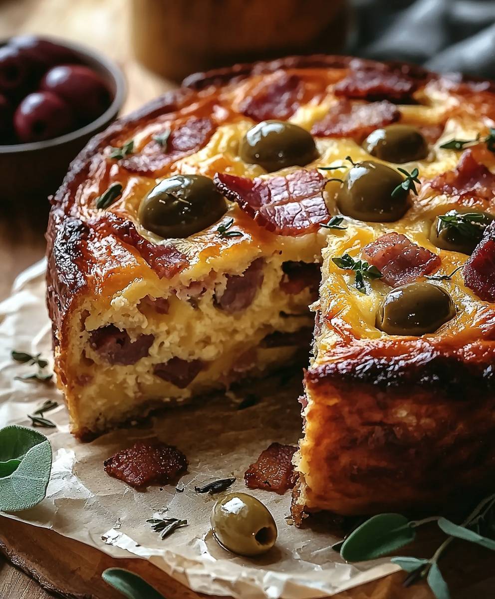 Cake salé olives lardons fromage