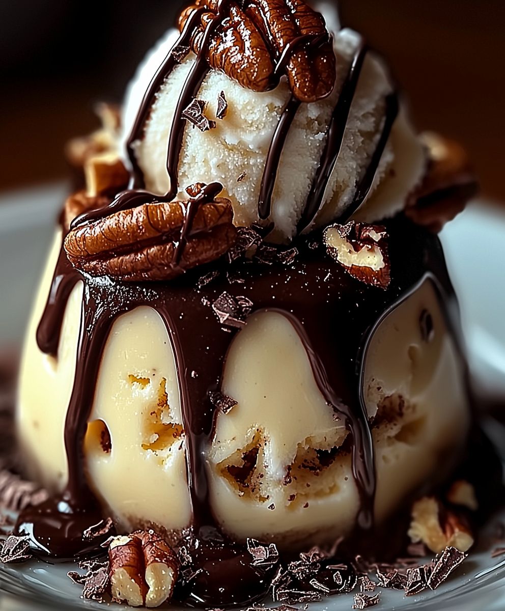 Dessert chocolat glace vanille pécan