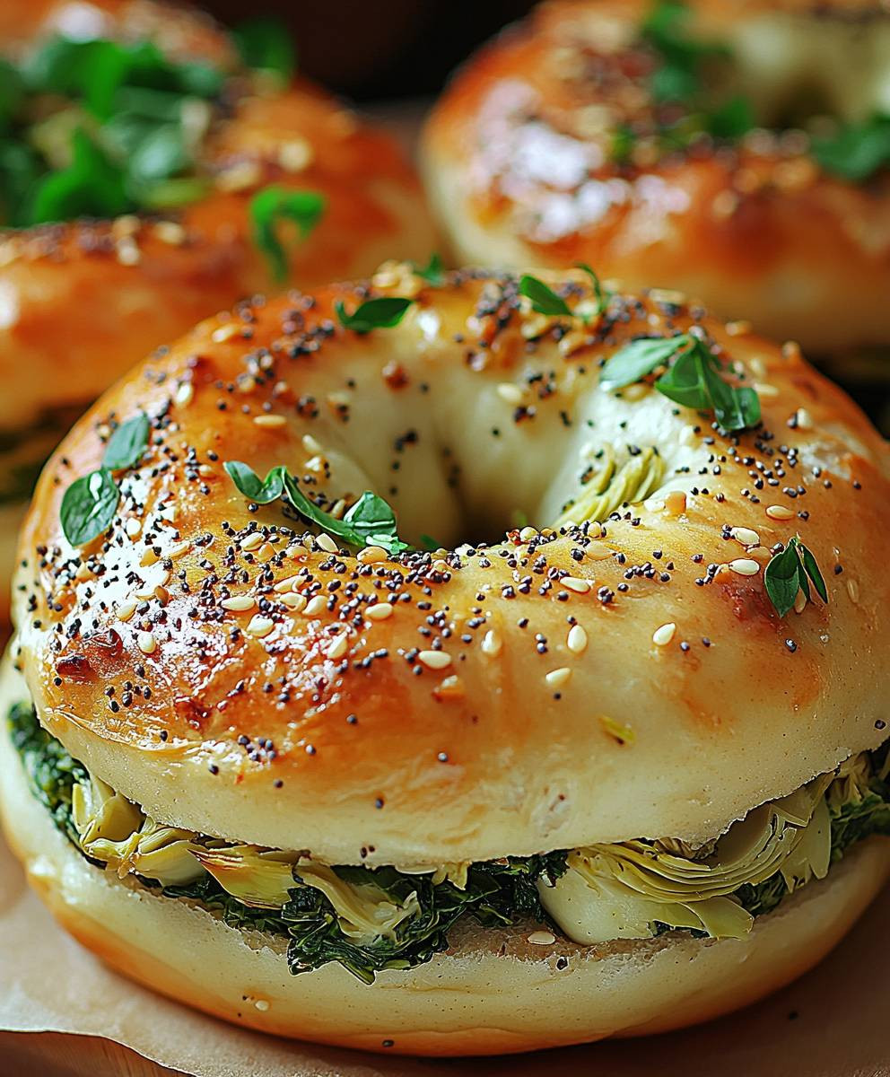 Bagels épinards artichauts gratinés