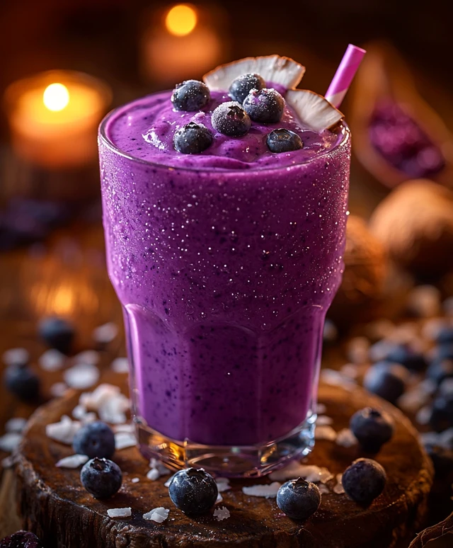 Smoothie noix de coco myrtilles