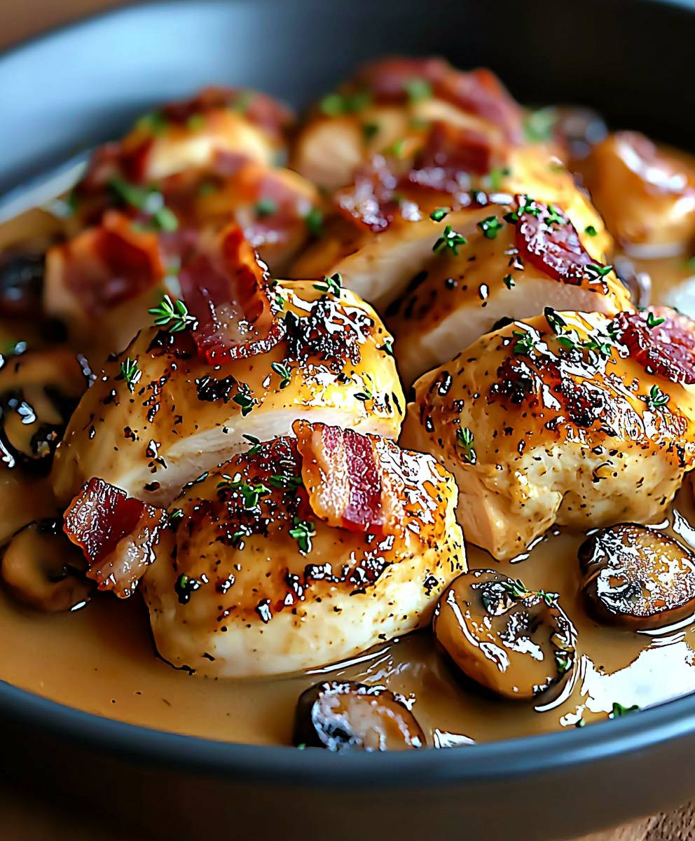 Émincés de poulet moutarde lardons