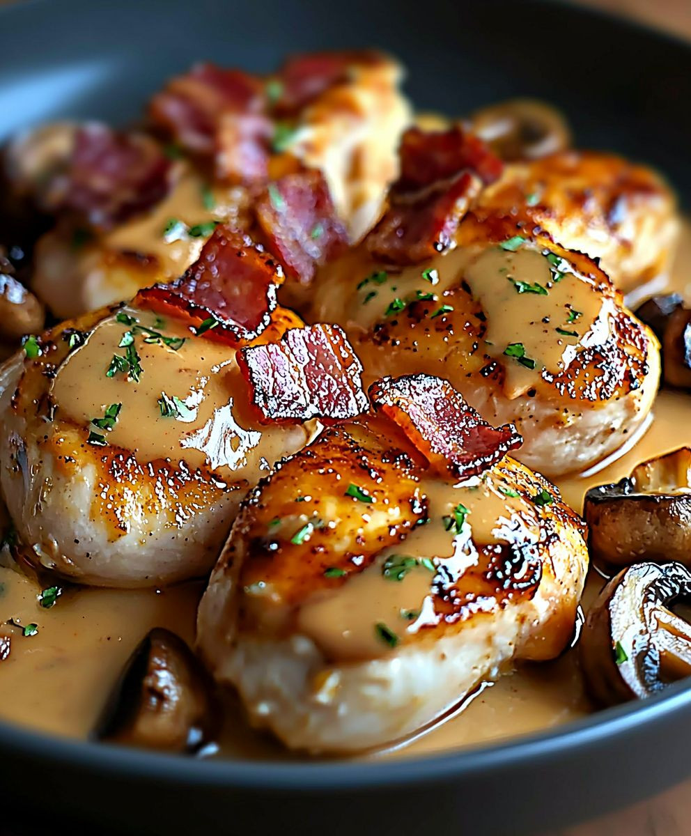 Émincés de poulet moutarde lardons