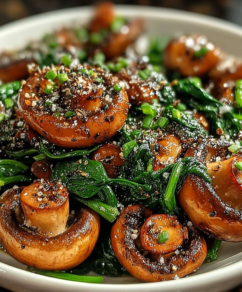 Champignons sautés aux épinards