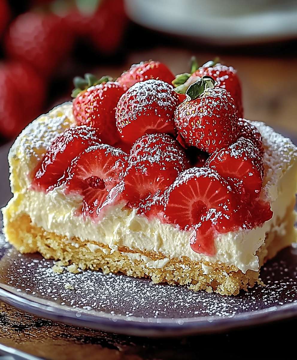 Gâteau décomposé fraises fromage frais