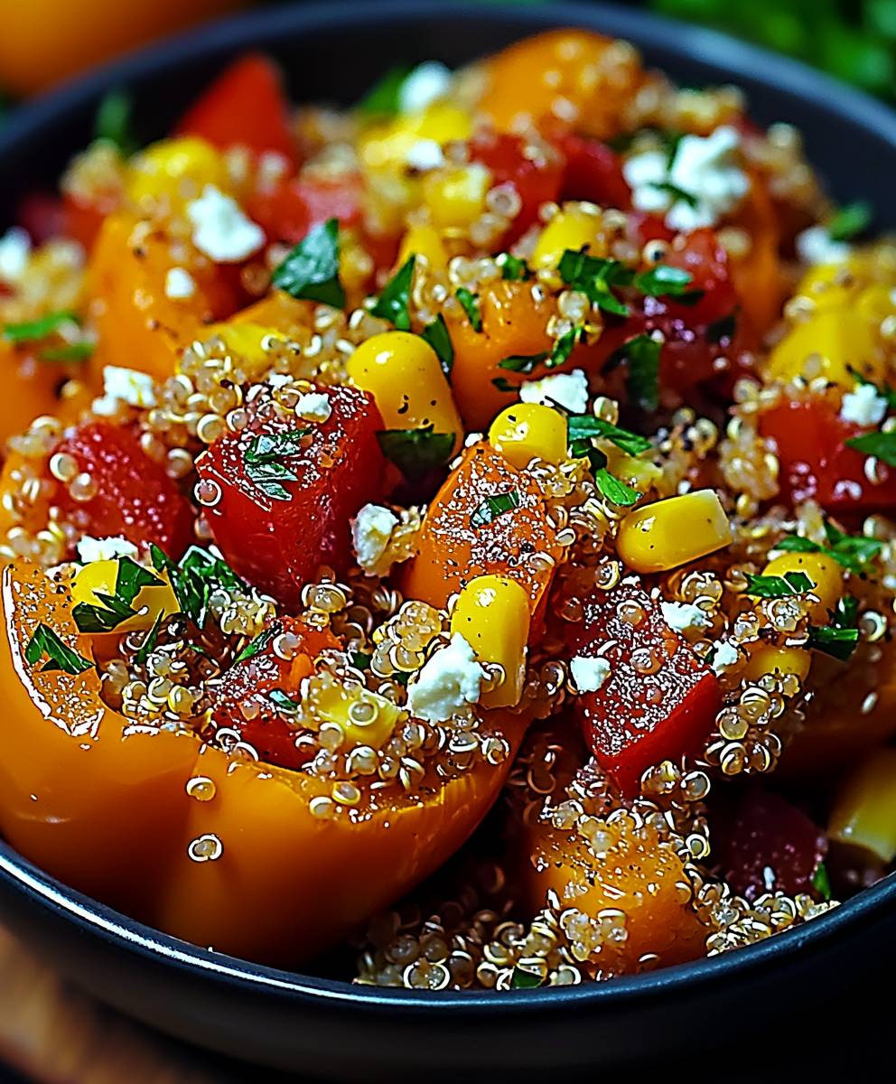 Poivrons farcis quinoa tomates maïs feta
