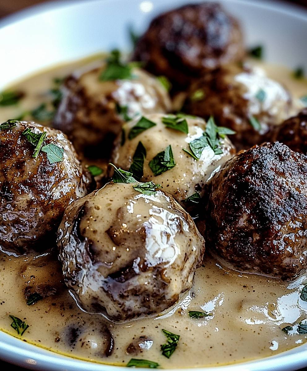 Boulettes de viande sauce crème champignons