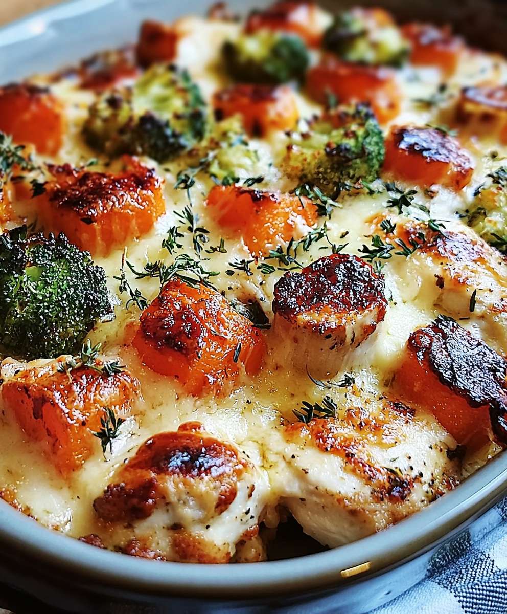 Poulet au four fromage légumes