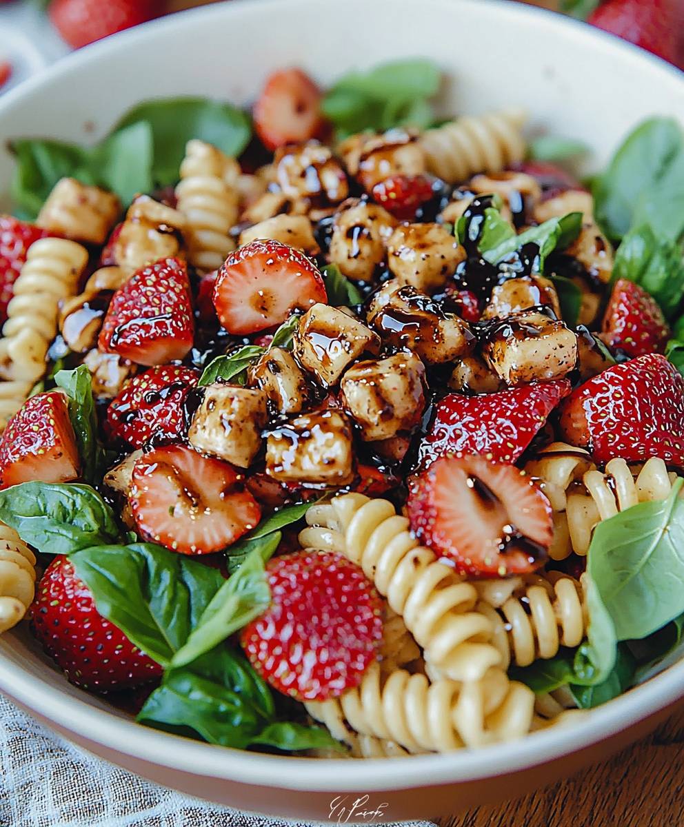 Salade de pâtes fraises balsamique