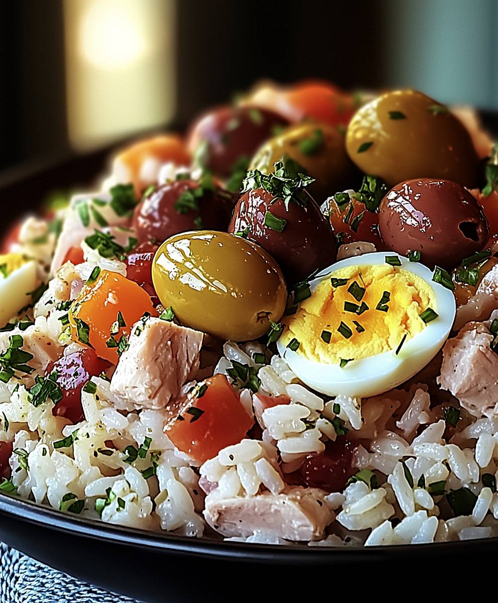 Salade de riz thon oeuf olives