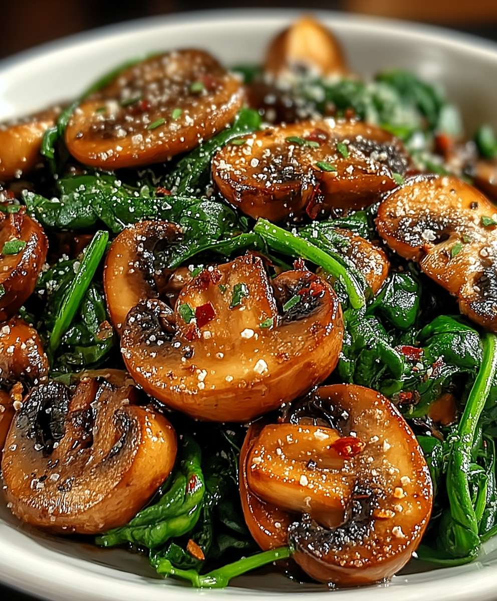 Champignons sautés aux épinards