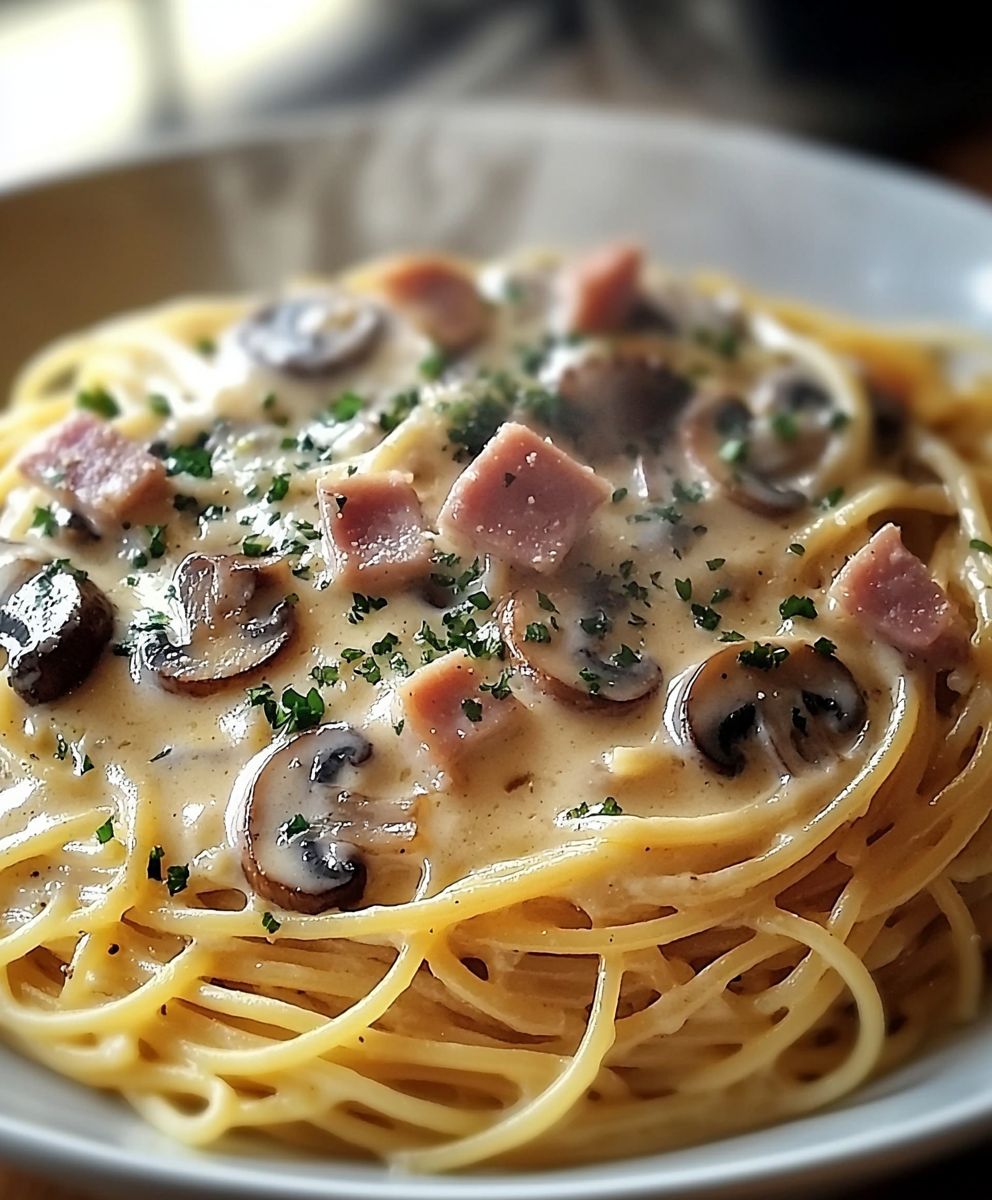 Spaghetti sauce crème jambon champignons