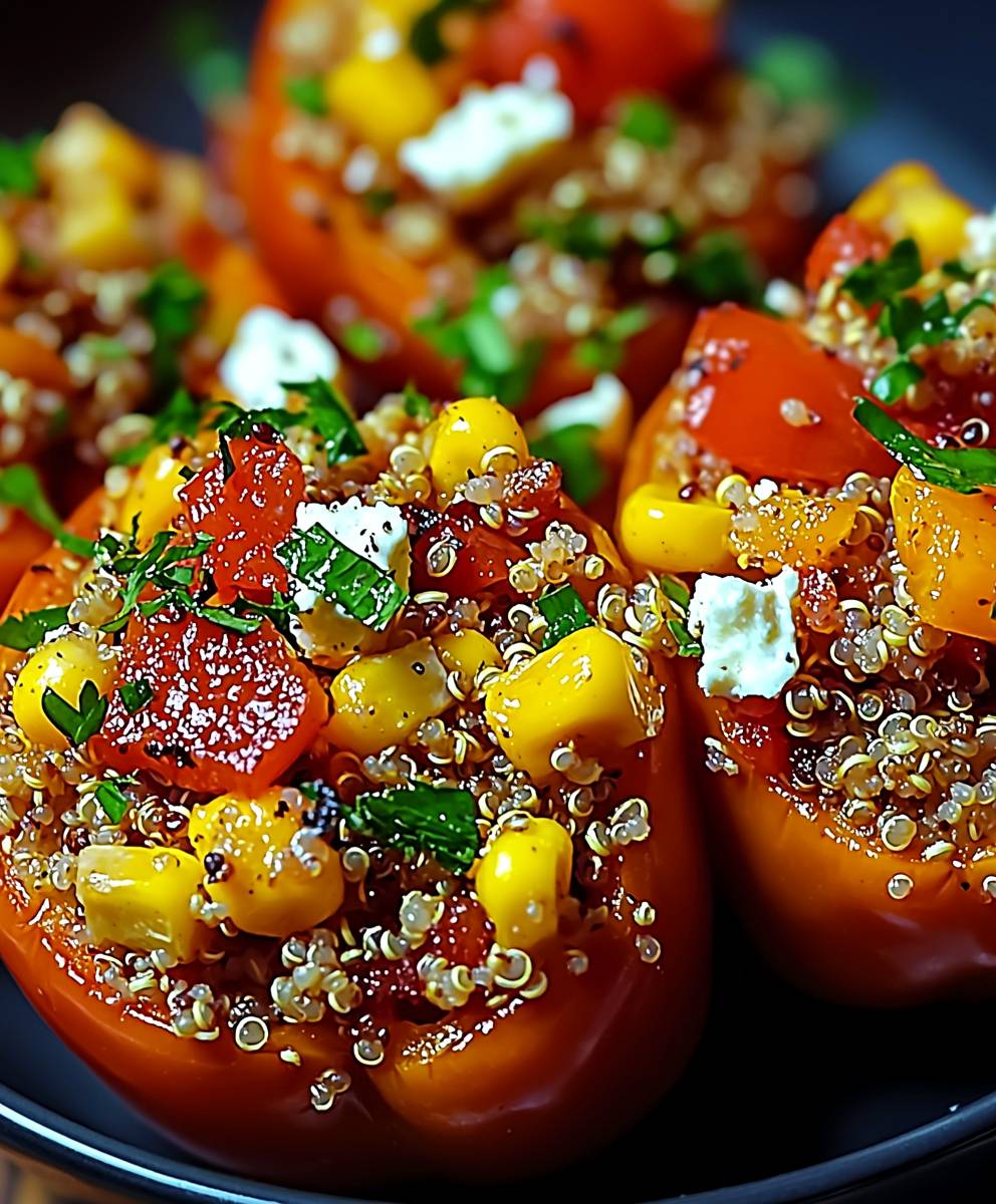 Poivrons farcis quinoa tomates maïs feta