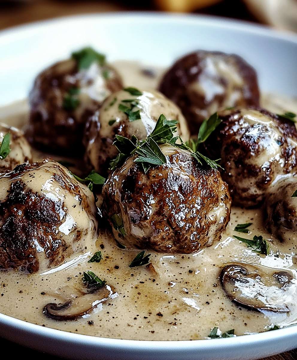 Boulettes de viande sauce crème champignons