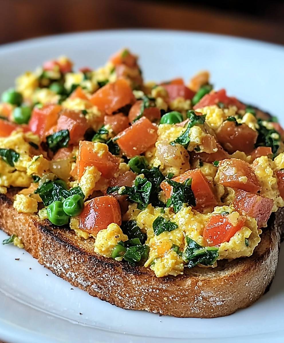 Brouillade légumes pain grillé