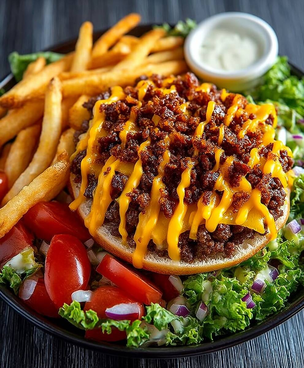 Salade frites cheeseburger garni
