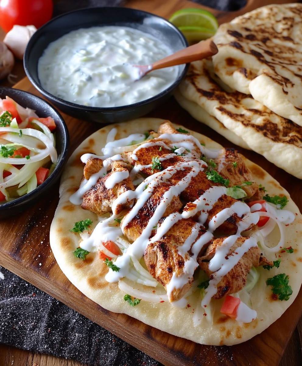 Souvlaki poulet tzatziki pain pita