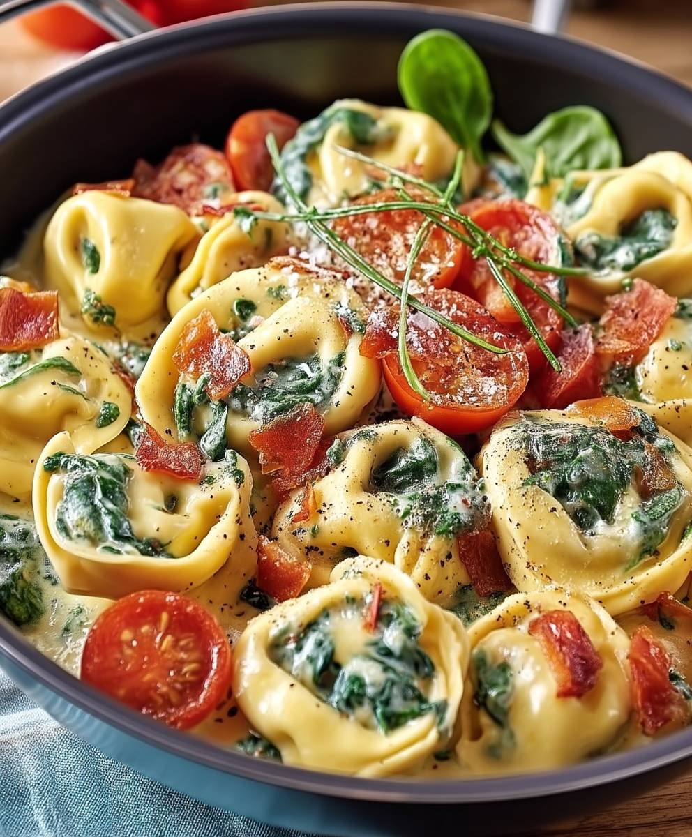 Tortellinis crémeux épinards et tomates