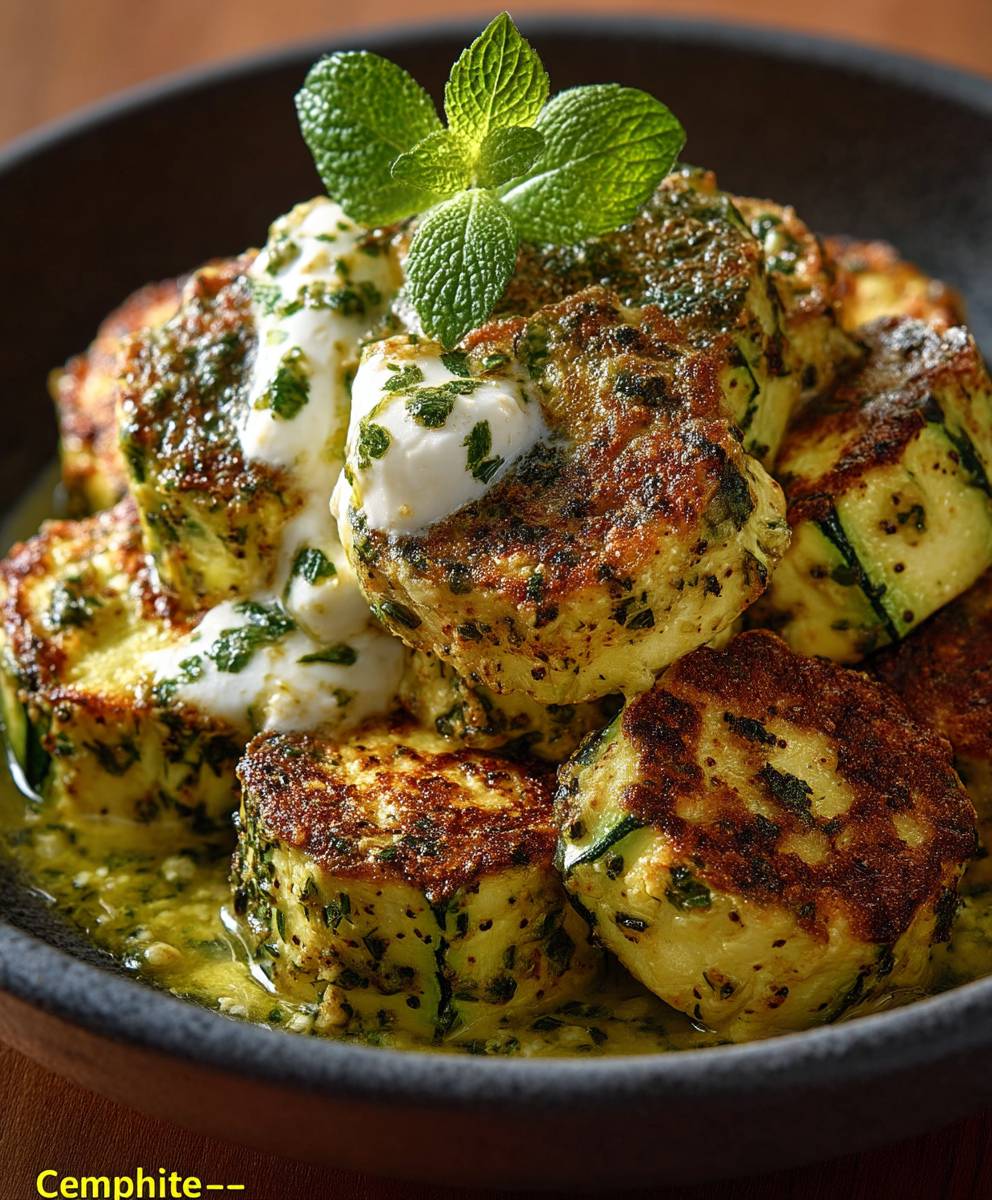 Courgettes feta sauce curry menthe