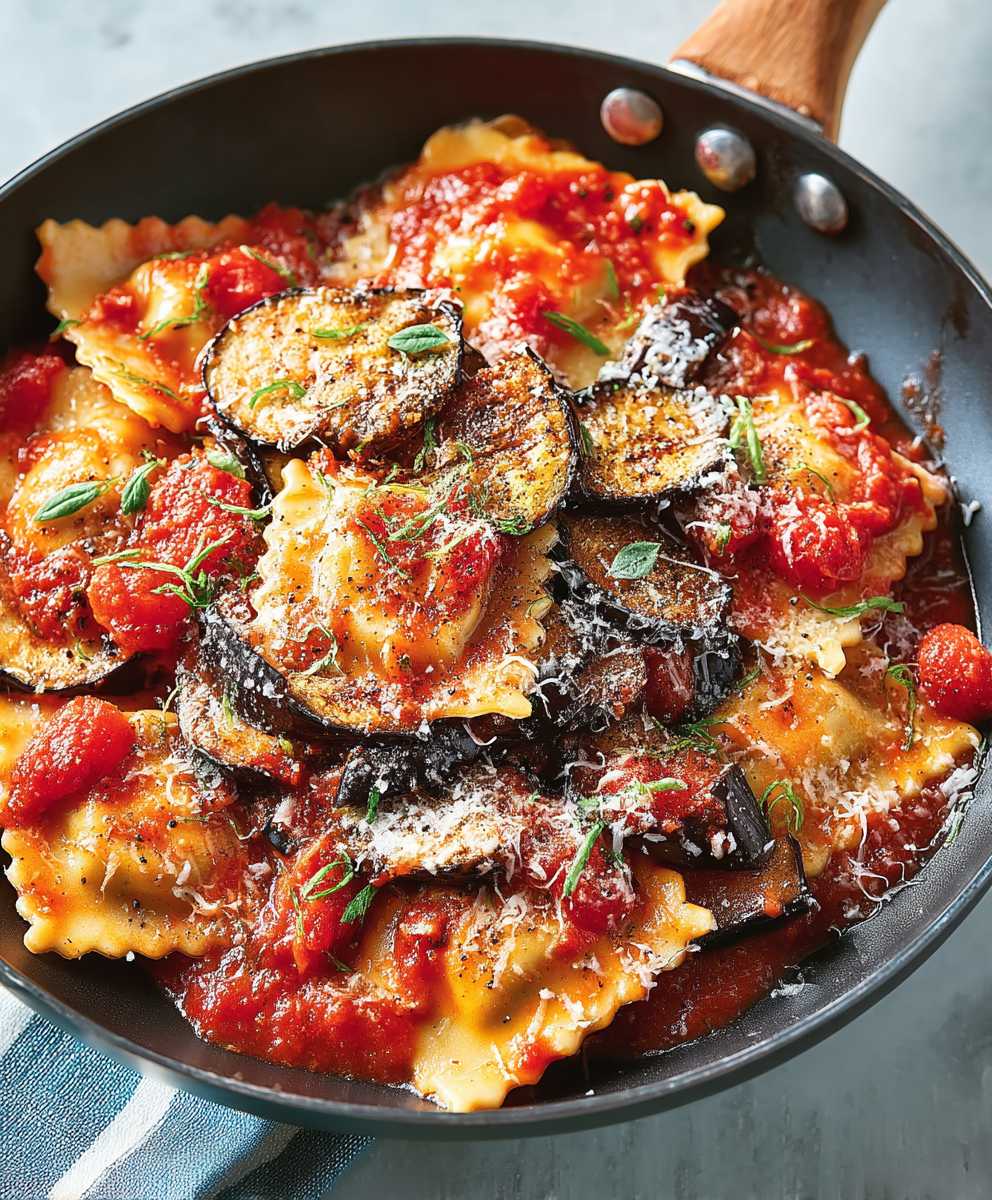 Raviolis sauce tomate aubergine