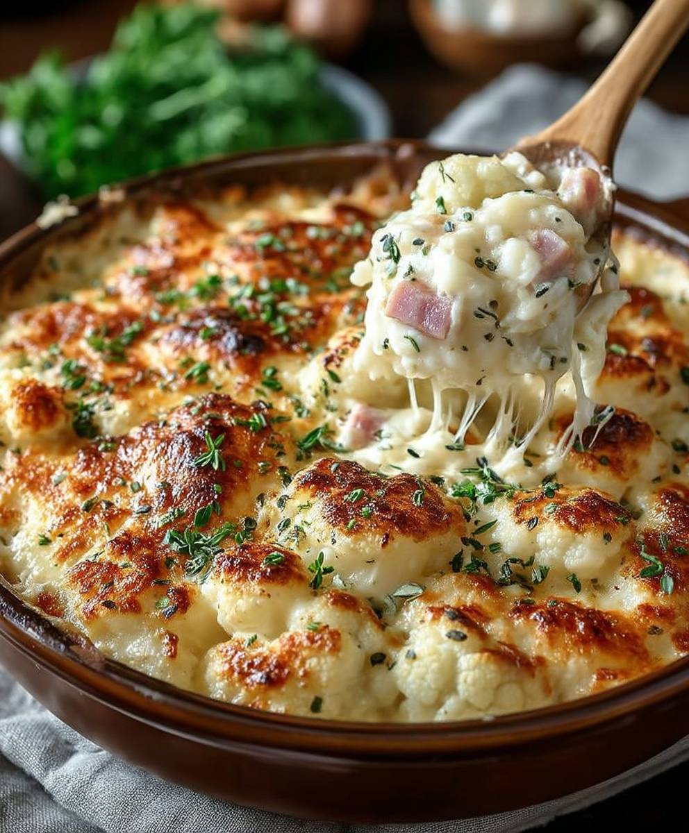Gratin chou fleur jambon fromage
