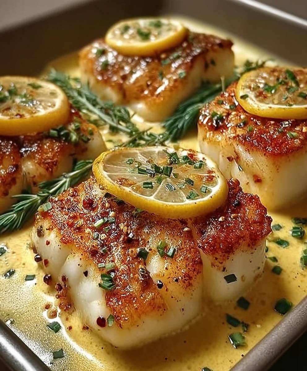 Cabillaud four moutarde crème citronnée