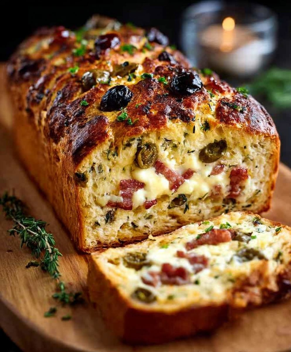 Pain olives bacon fromage