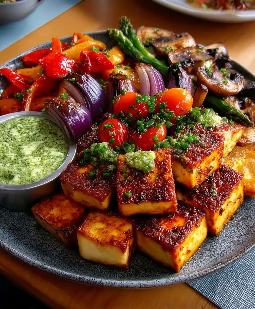 Tofu légumes barbecue plaque