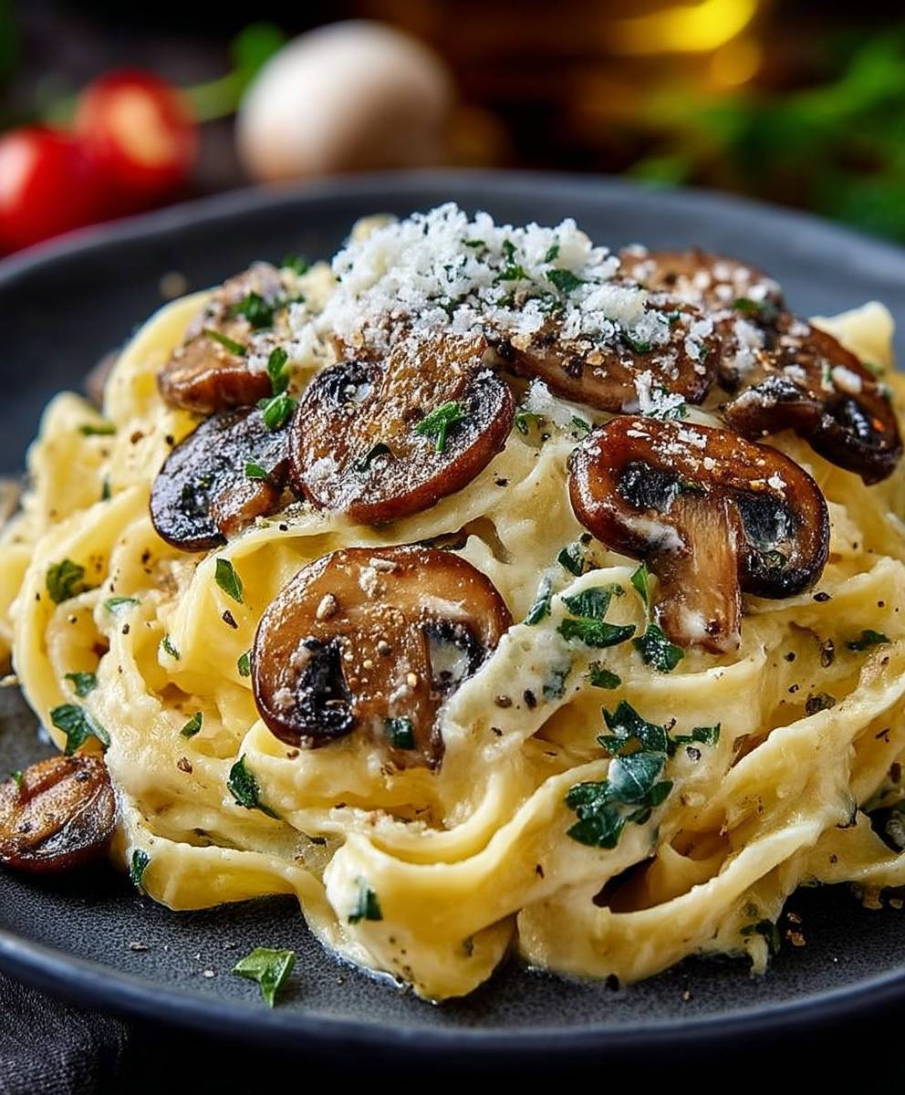 Tagliatelles crémeuses aux champignons