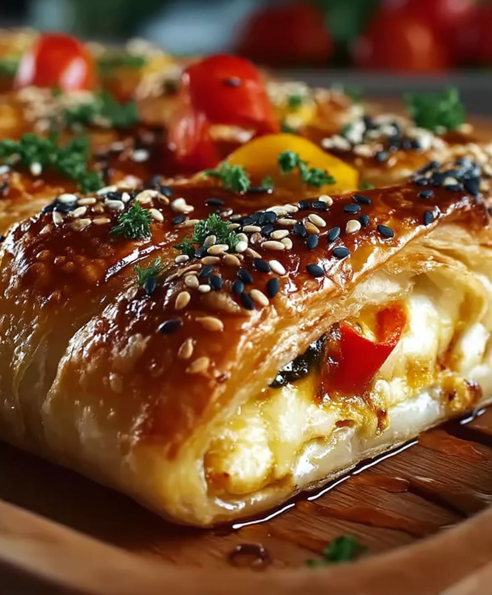 Pâte feuilletée poulet poivron fromage