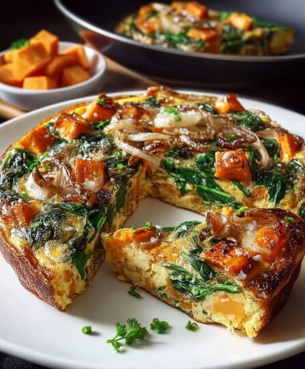 Frittata patates douces épinards oignons