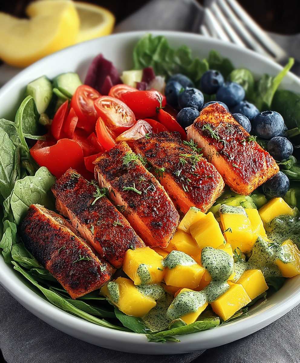 Salade niçoise saumon noirci mangue