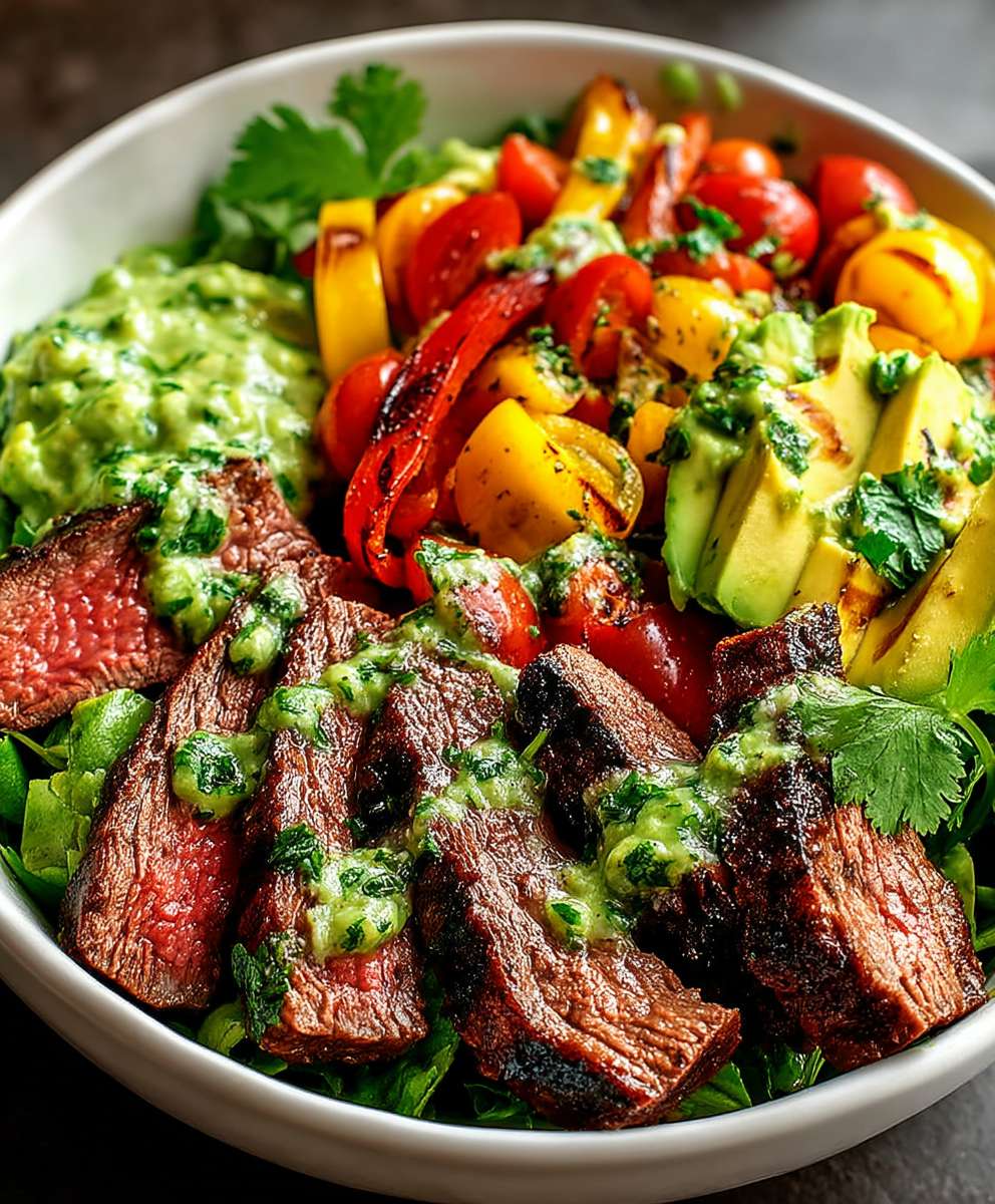 Salade fajita steak vinaigrette coriandre avocat