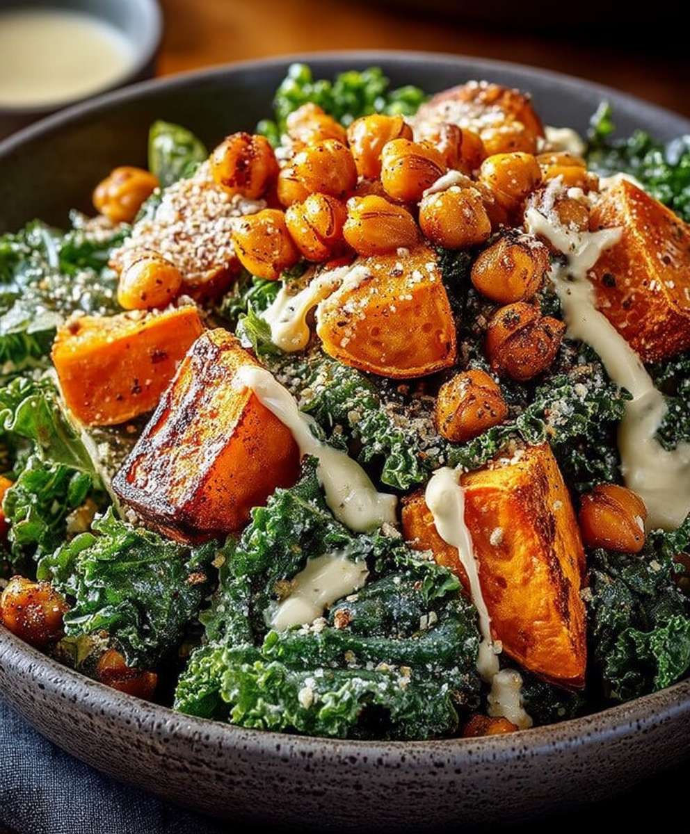 Salade César chou frisé croustillant