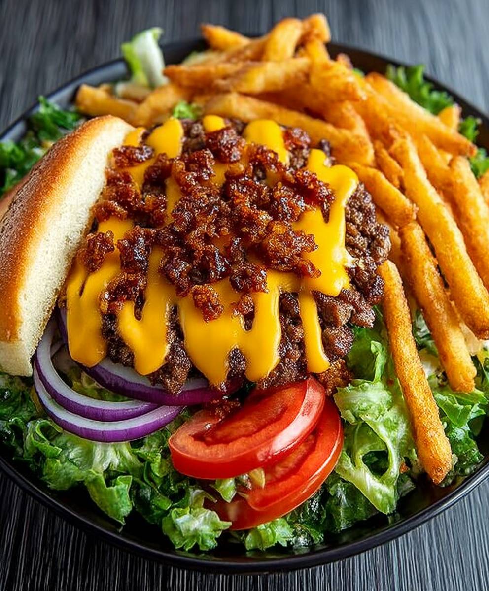 Salade frites cheeseburger garni