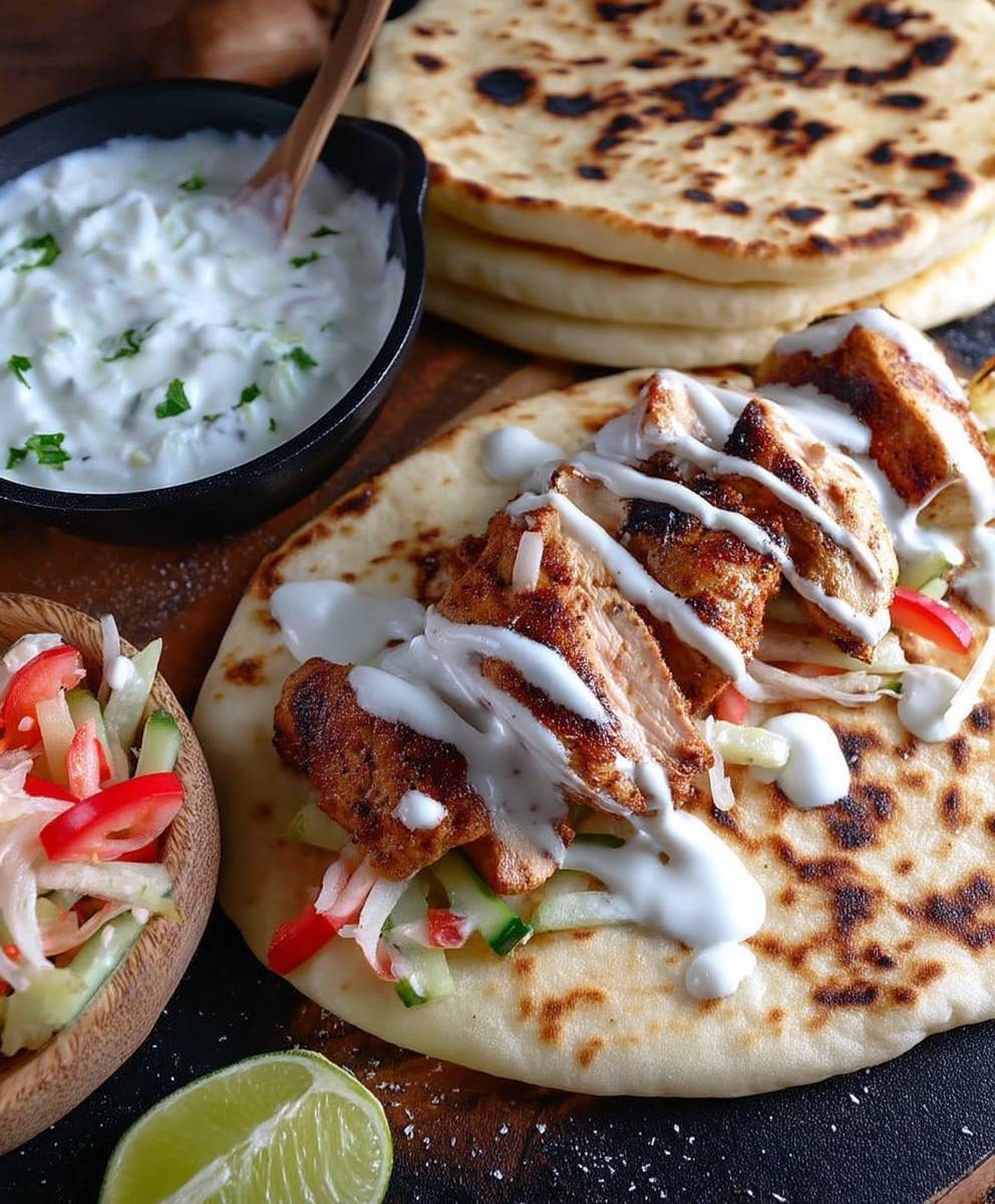 Souvlaki poulet tzatziki pain pita