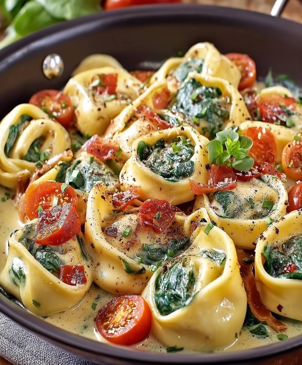 Tortellinis crémeux épinards et tomates