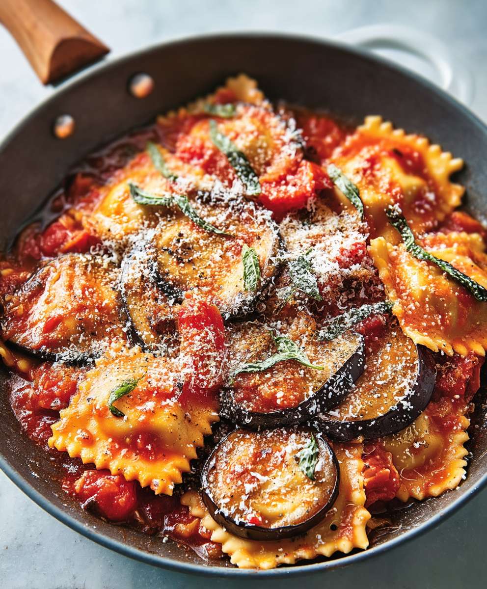 Raviolis sauce tomate aubergine