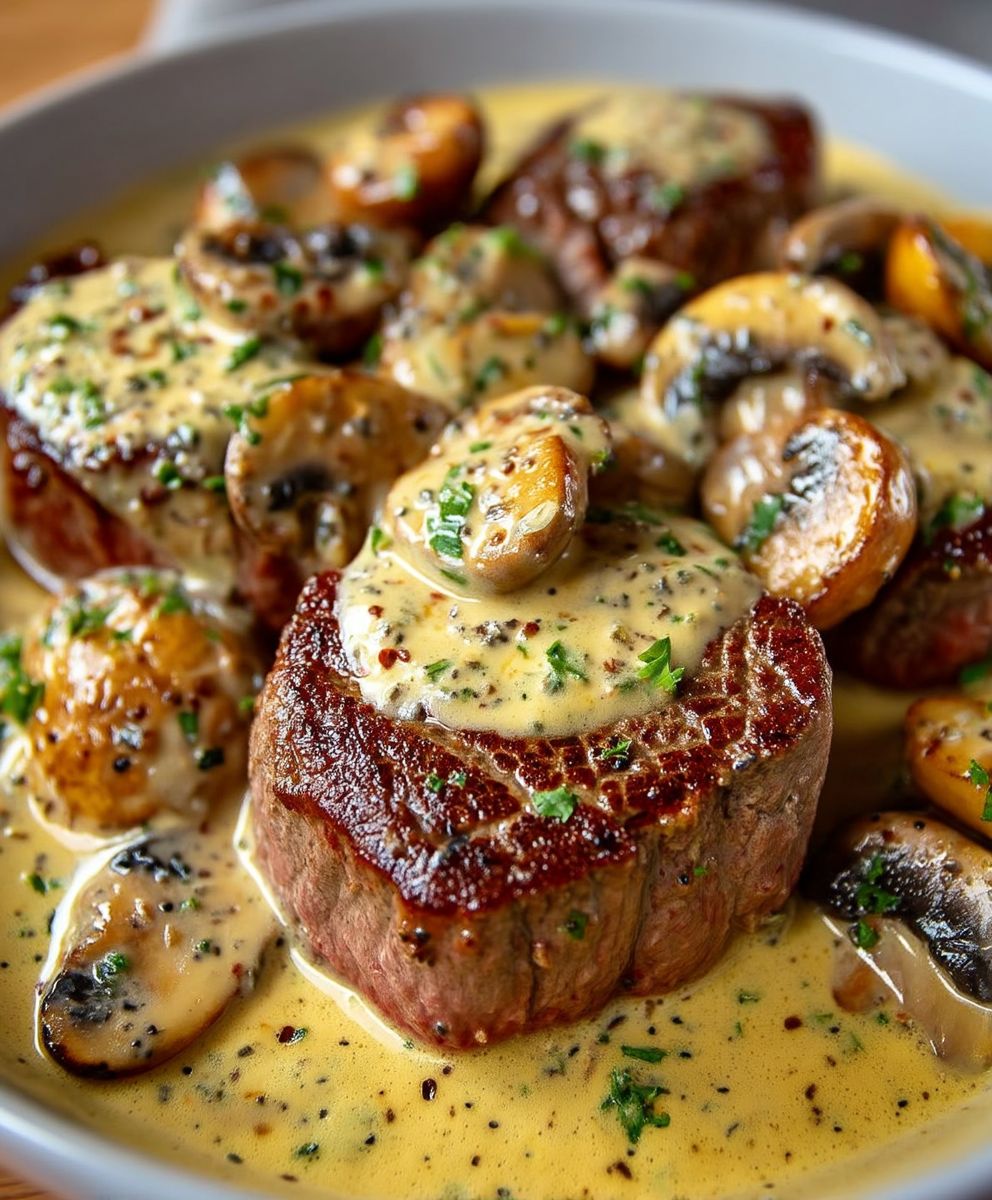 Filet mignon moutarde champignons