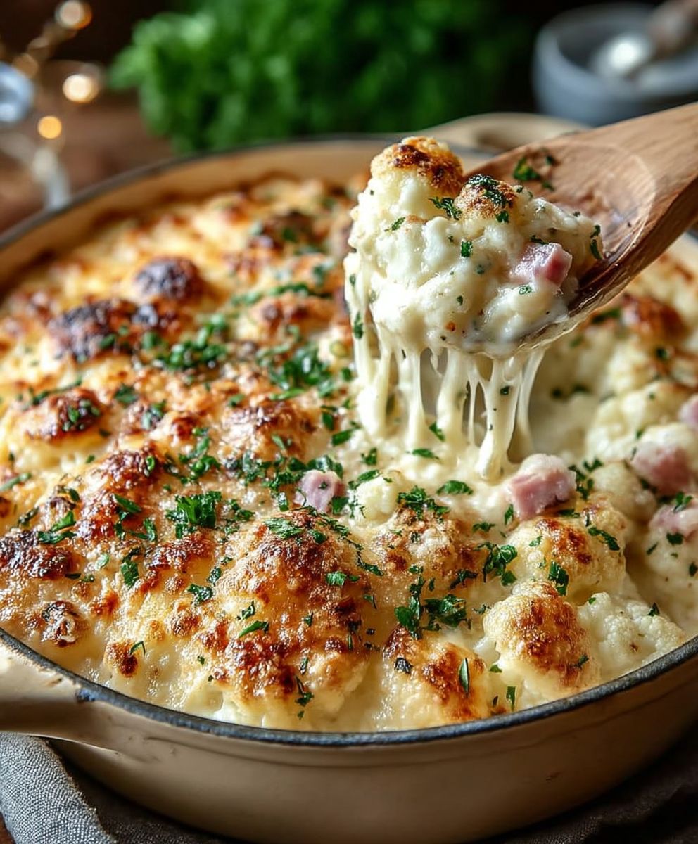 Gratin chou fleur jambon fromage