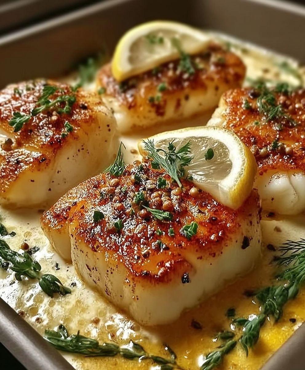 Cabillaud four moutarde crème citronnée