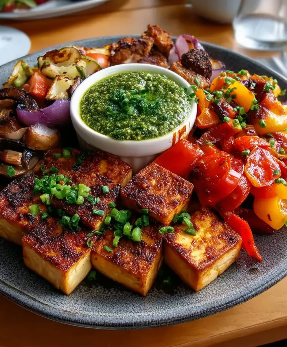 Tofu légumes barbecue plaque