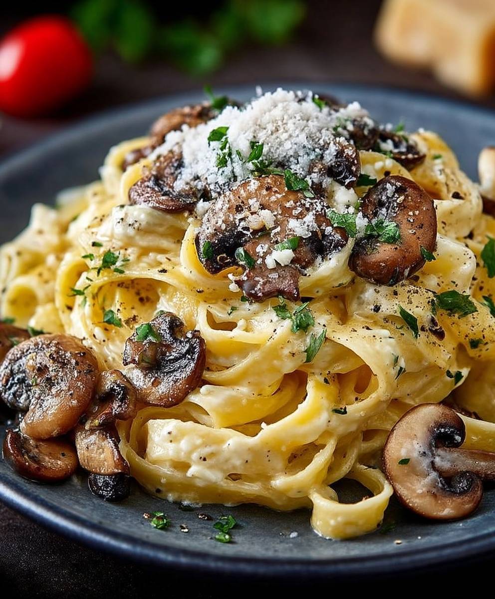 Tagliatelles crémeuses aux champignons