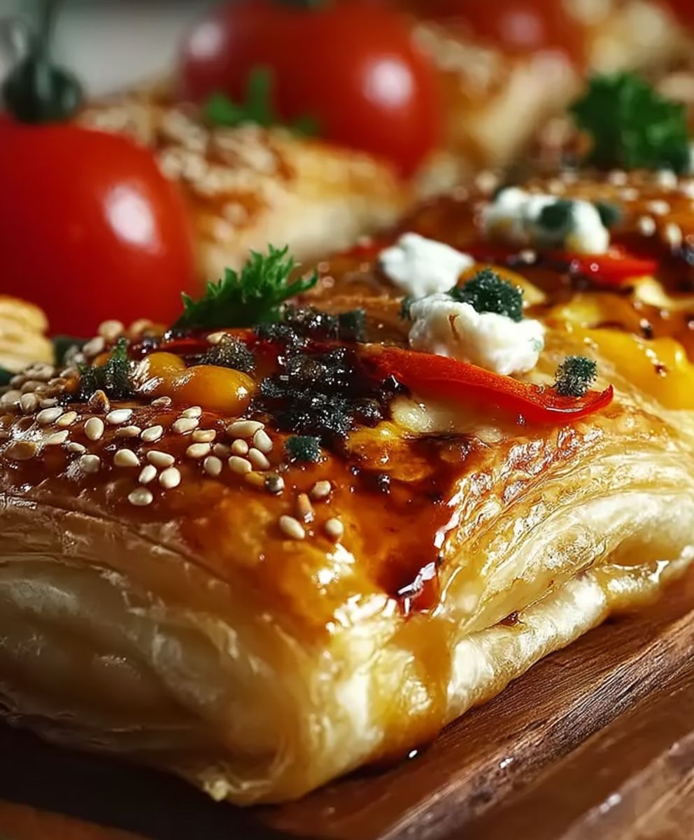 Pâte feuilletée poulet poivron fromage