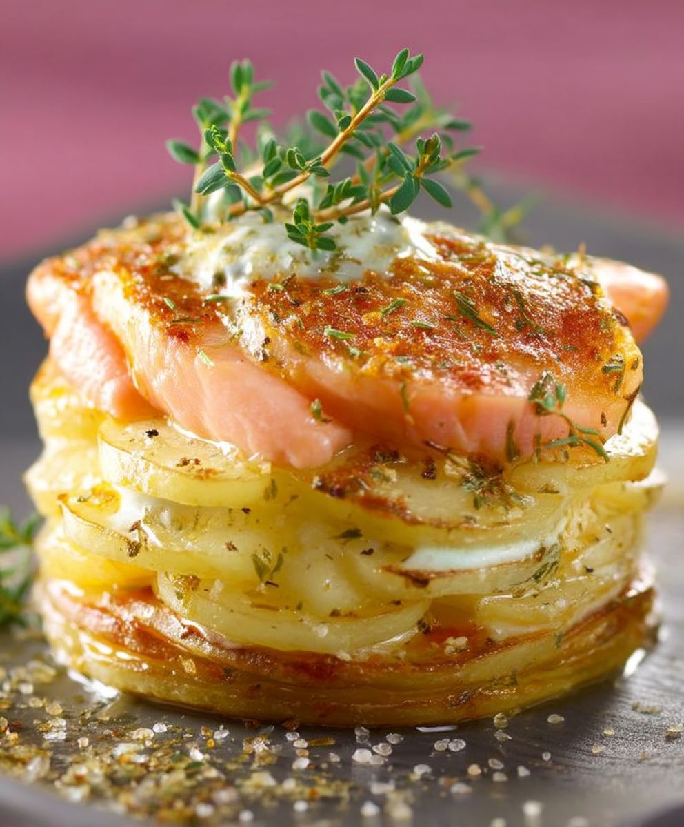 Millefeuille pommes de terre saumon