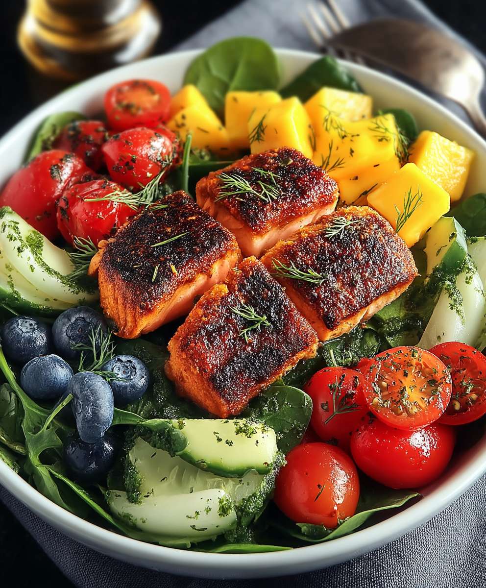 Salade niçoise saumon noirci mangue